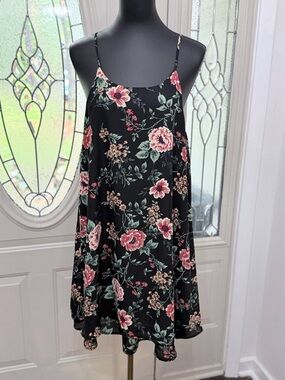 Black Floral Spaghetti Strap Swing Dress